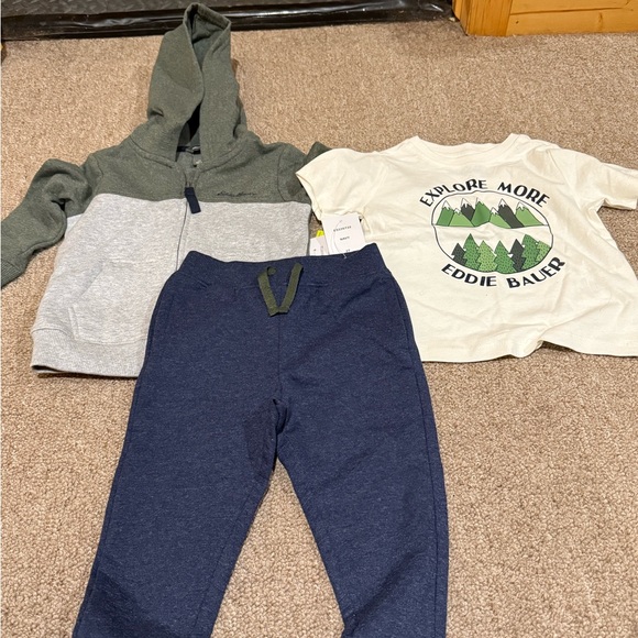 NWT Eddie Bauer Green and Gray Hoodie Set with Blue Pants - Picture 1 of 3